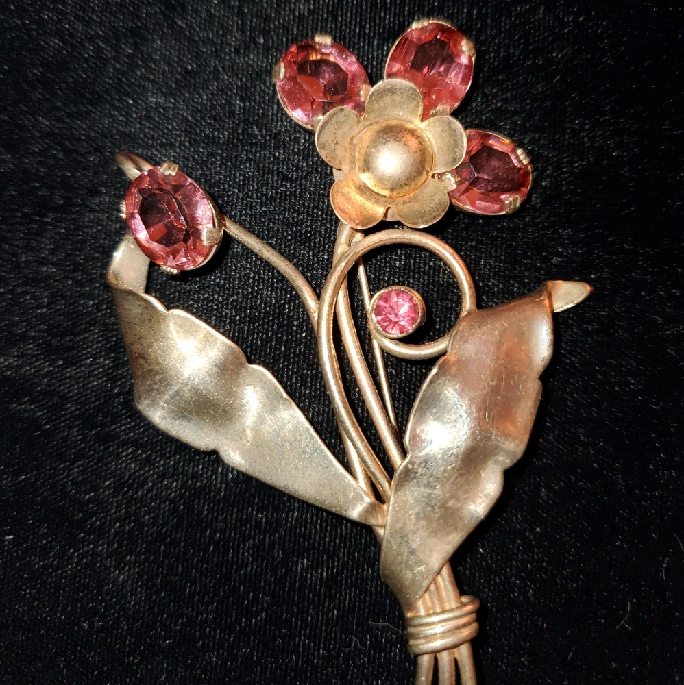 40s Deco Sterling Flower Brooch
